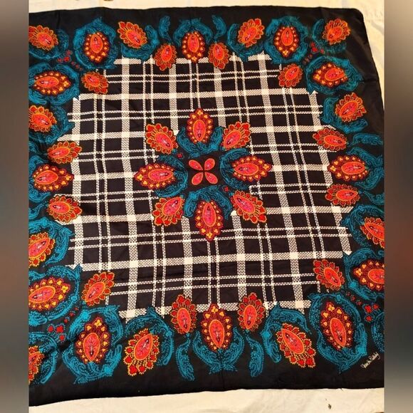 Diane Von Furstenberg XLarge Paisley & 💯 Silk Scarf Plaid Scarf NWT - Picture 5 of 16